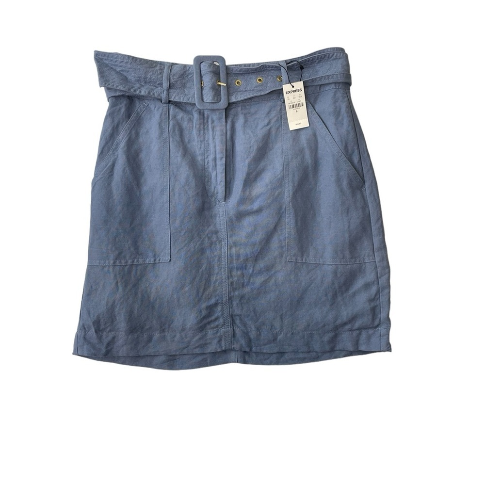 Express High Waisted Belted Linen Blend Mini Skirt Size: 6 NWT
